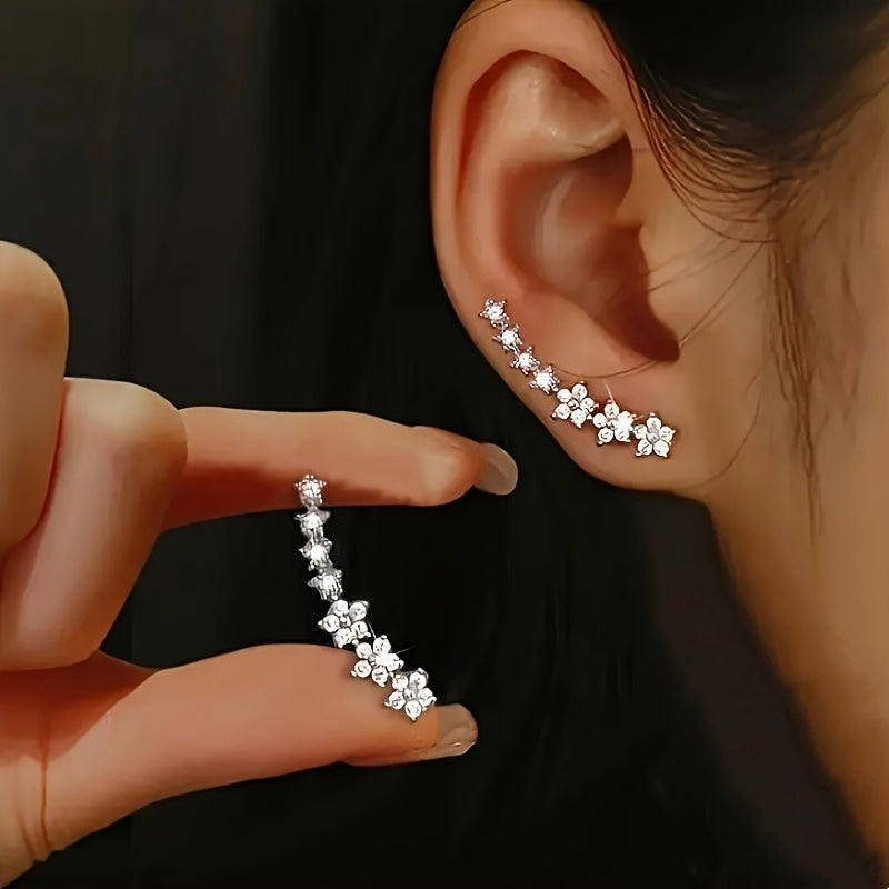 Boucles d'oreilles élégantes en strass à fleurs