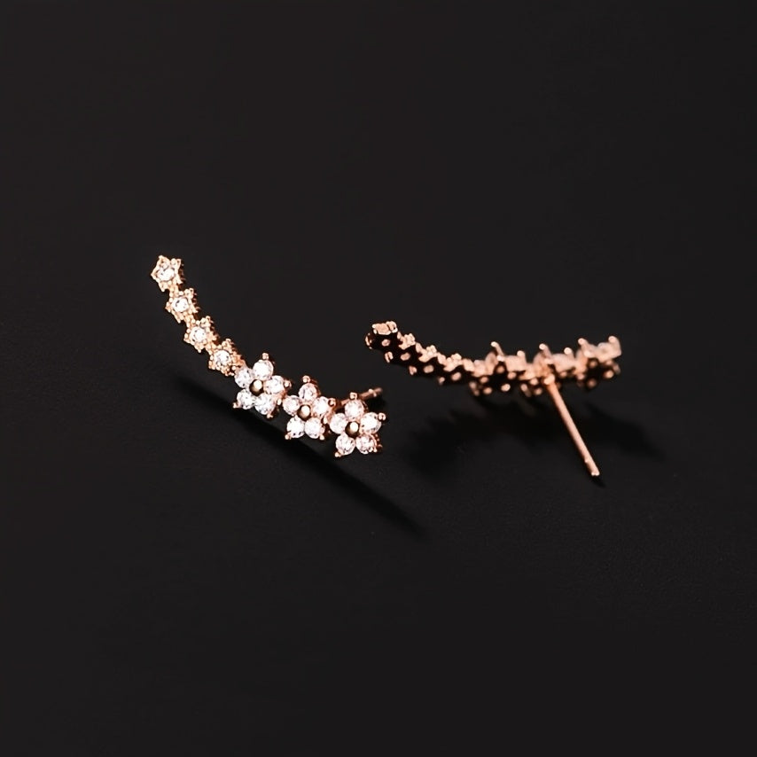 Boucles d'oreilles élégantes en strass à fleurs