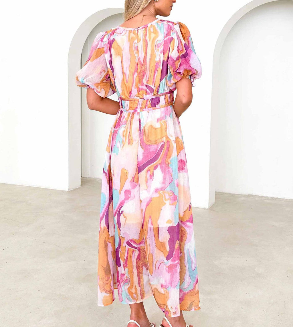 Oriella – Robe maxi élégante rose poudré