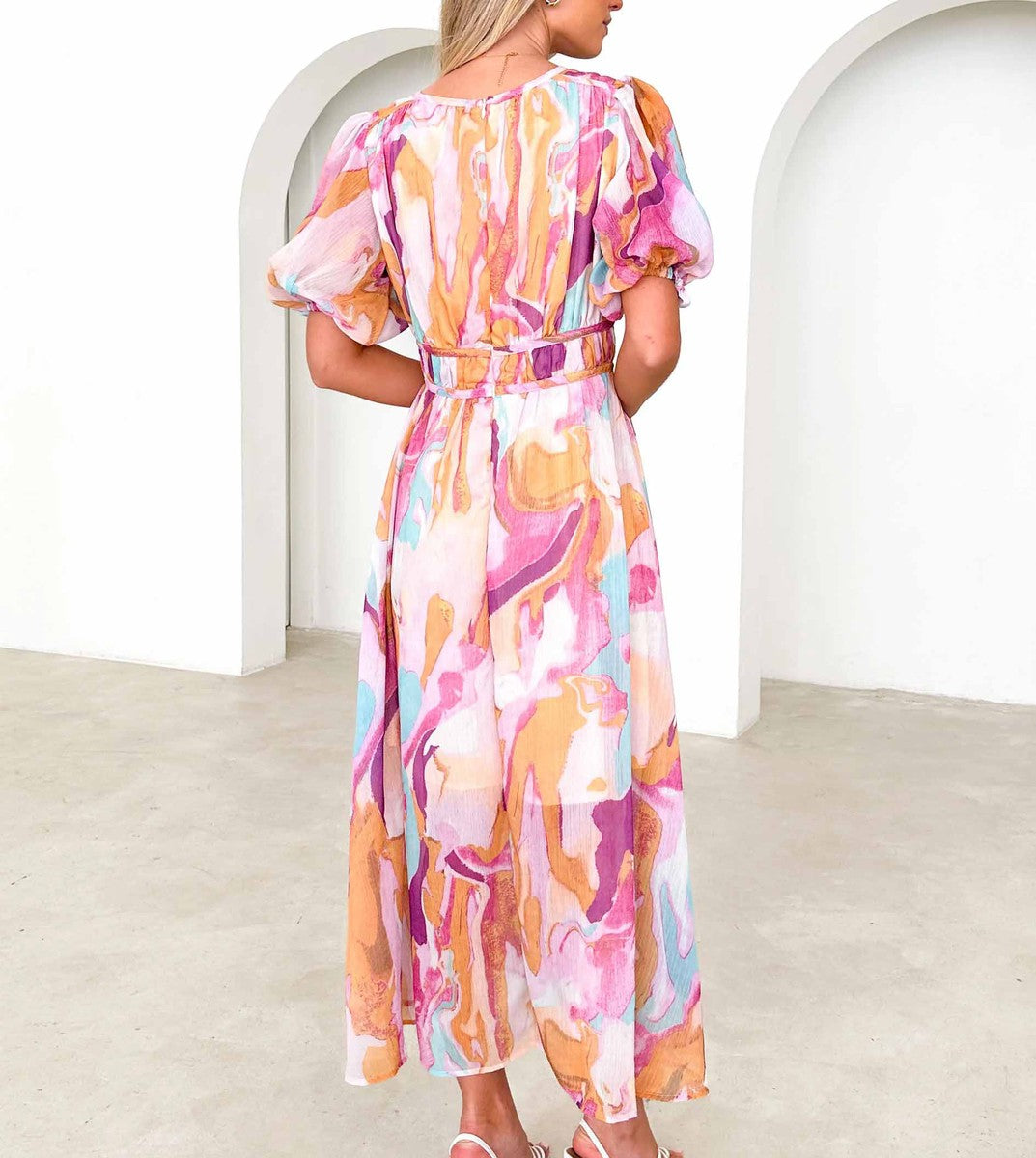 Oriella – Robe maxi élégante rose poudré